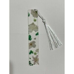 White floral bookmark with tassel